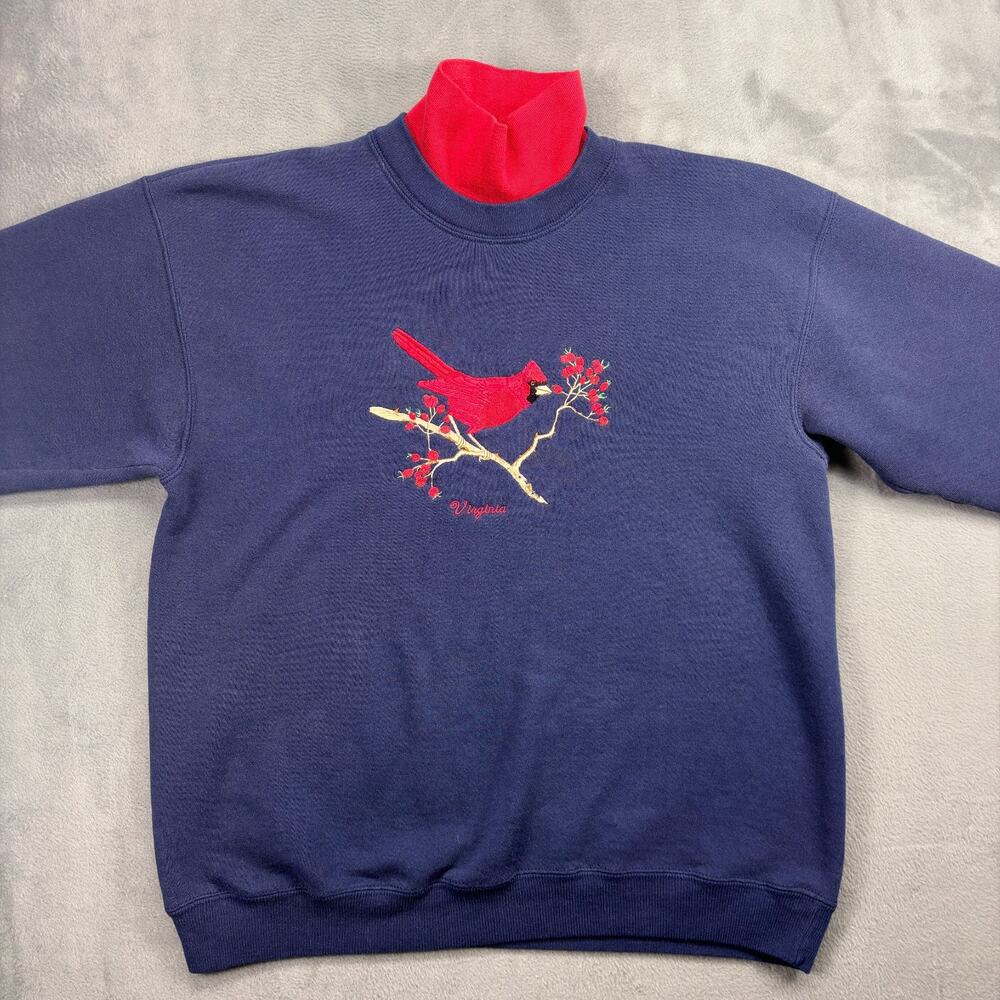 Vintage Lee Grandma Sweater Women's Large Blue Turtleneck USA Cardinals Virginia